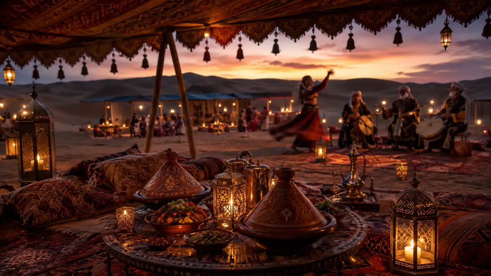 Agafay Desert dinner show with traditional Moroccan food and entertainment
