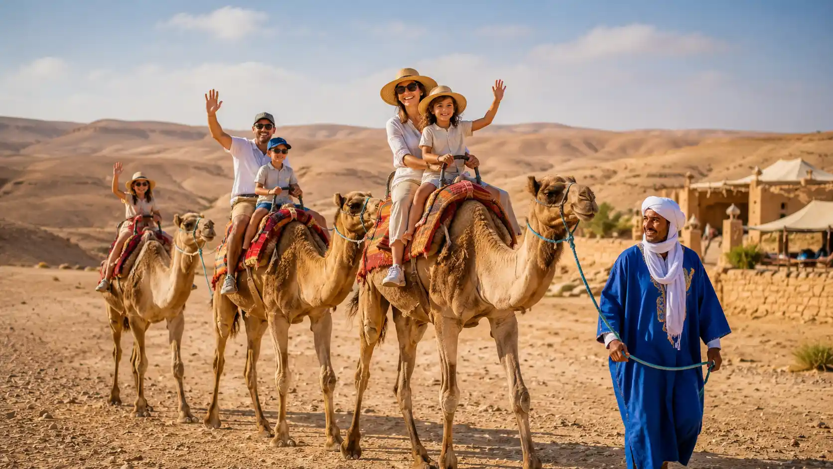 Family friendly camel ride activity in the Agafay Desert for all ages