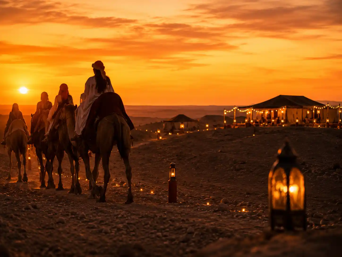 Camel ride and traditional dinner show in Agafay Desert Morocco