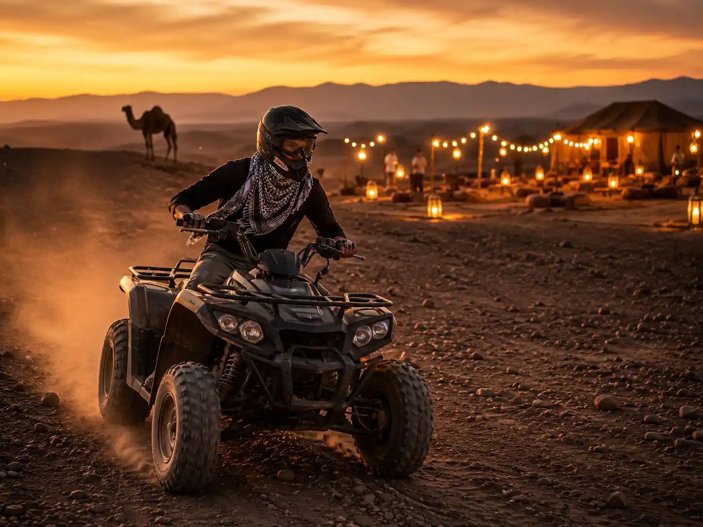 Quad biking and camel ride with dinner show in Agafay Desert